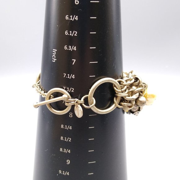 Vintage Talbots Multi Strand Bracelet, Antique Gold Tone with Faux Pearls, Beige - Picture 4 of 5